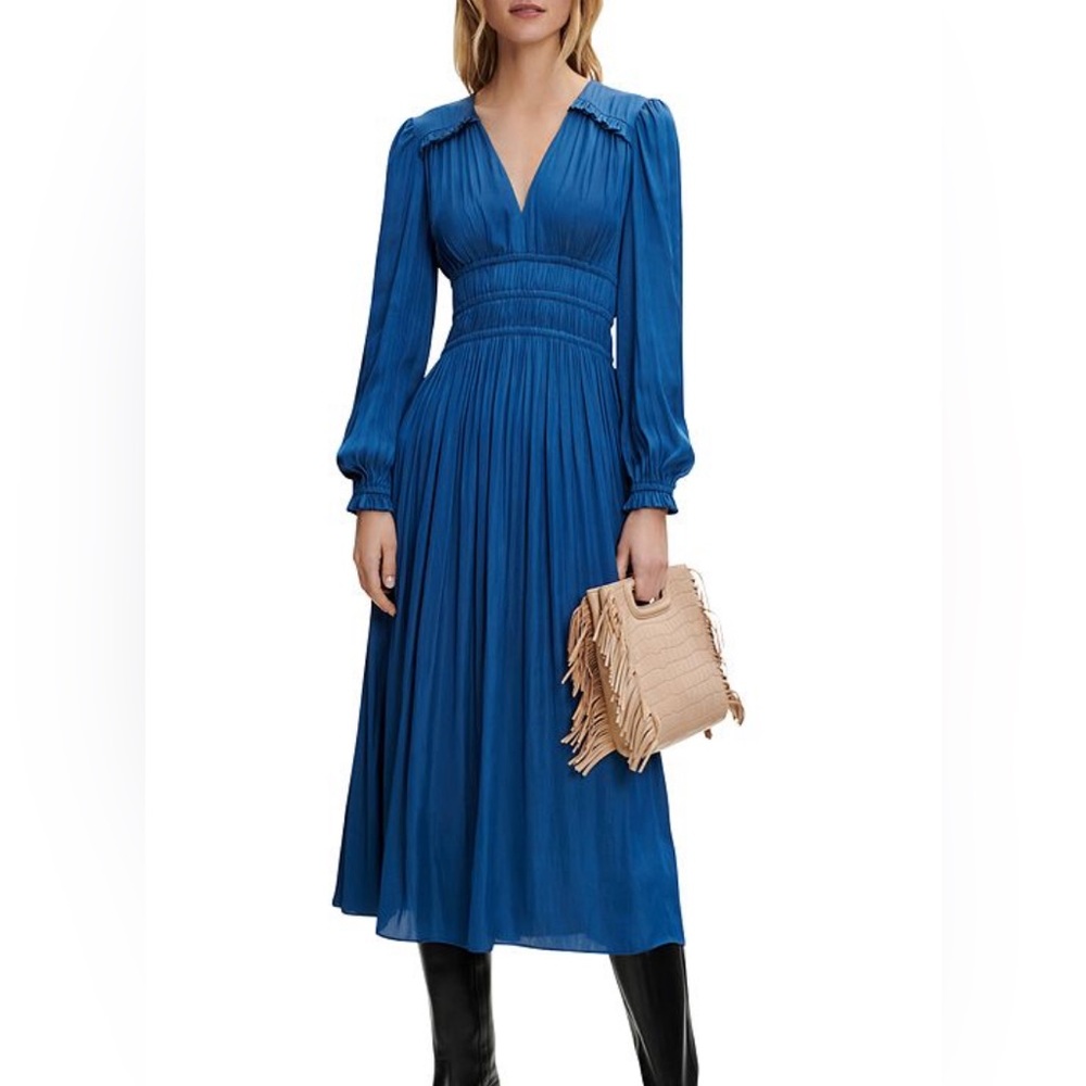 Maje long sleeve French blue dress with smocking